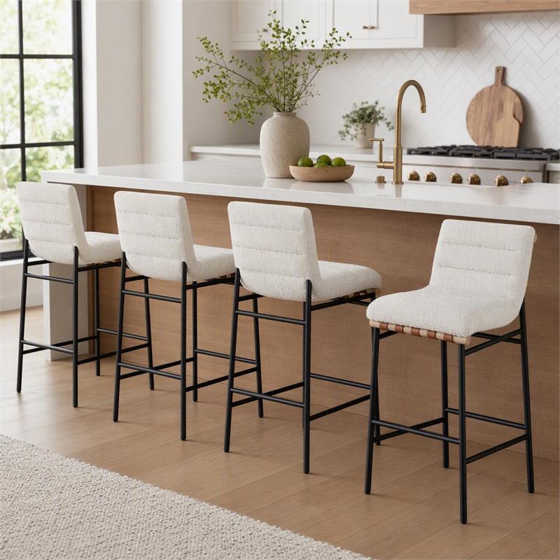 Pemberly Row Set of 4 White Boucle Fabric Counter Height Chairs