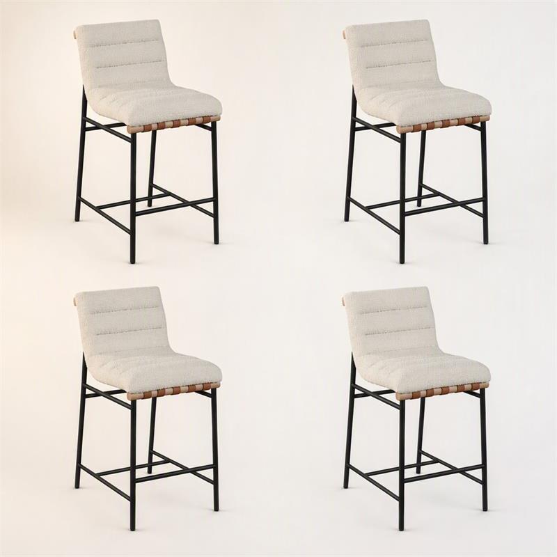 Pemberly Row Set of 4 White Boucle Fabric Counter Height Chairs