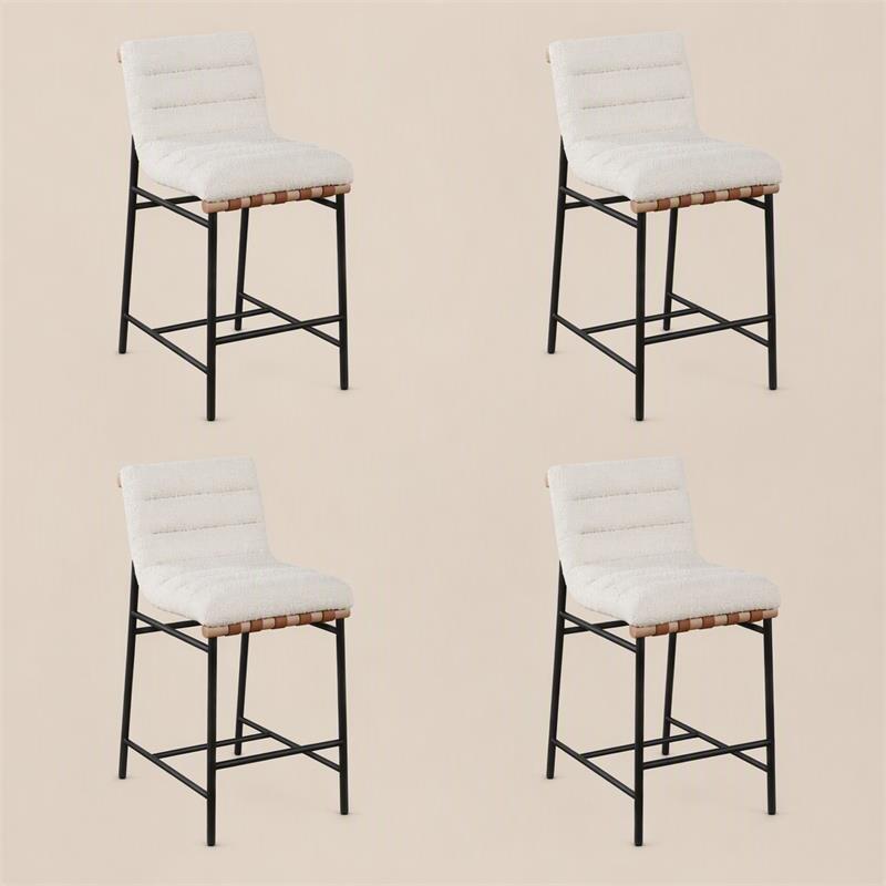 Pemberly Row Set of 4 White Boucle Fabric Counter Height Chairs