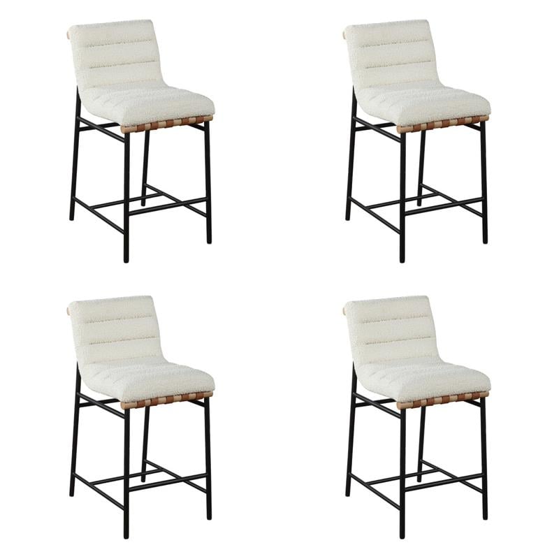 Pemberly Row Set of 4 White Boucle Fabric Counter Height Chairs