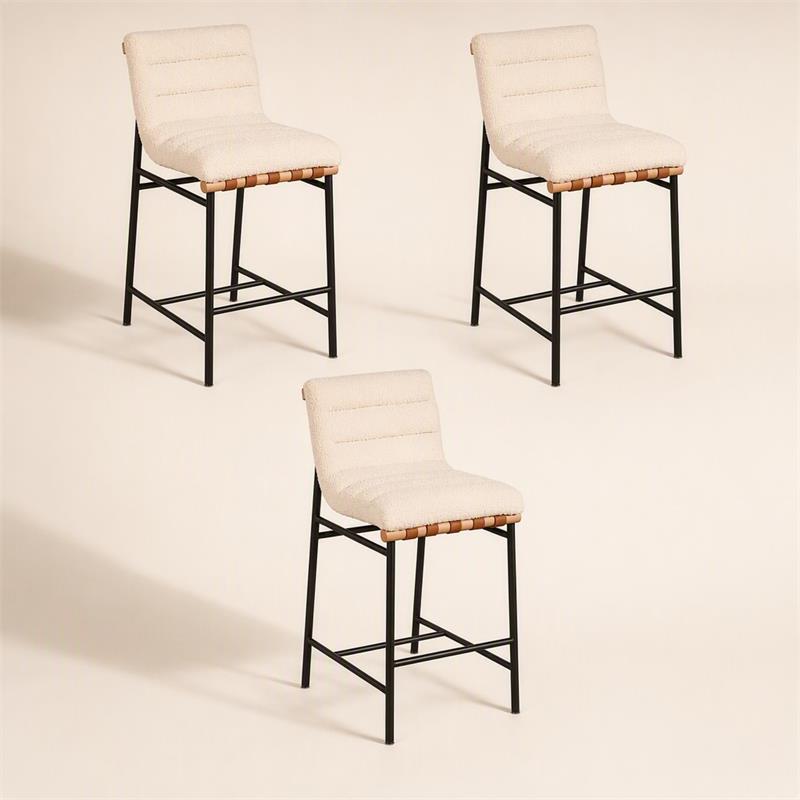 Pemberly Row Set of 3 White Boucle Counter Height Chairs
