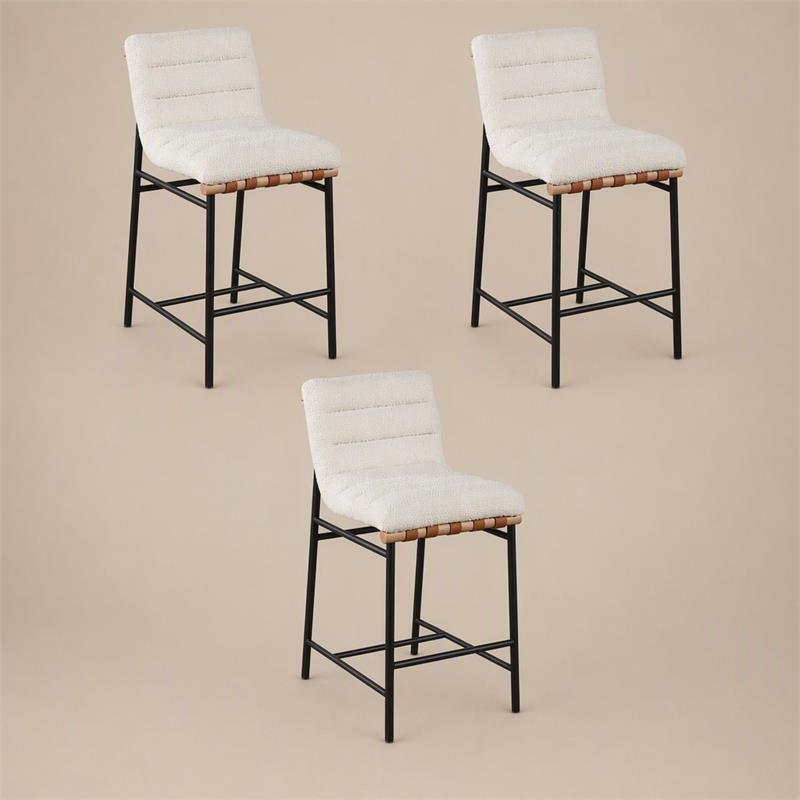 Pemberly Row Set of 3 White Boucle Counter Height Chairs