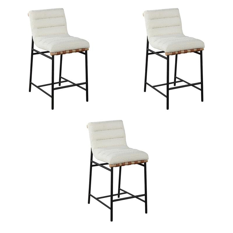 Pemberly Row Set of 3 White Boucle Counter Height Chairs