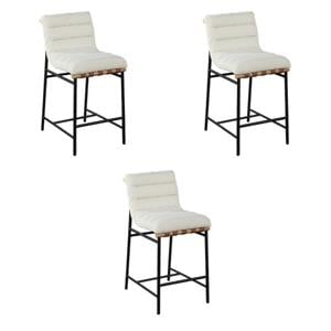 Pemberly Row Set of 3 White Boucle Counter Height Chairs