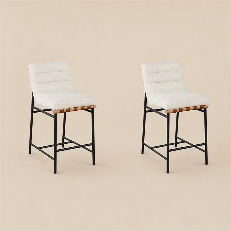 Pemberly Row Set of 2 White Boucle Counter Height Chairs