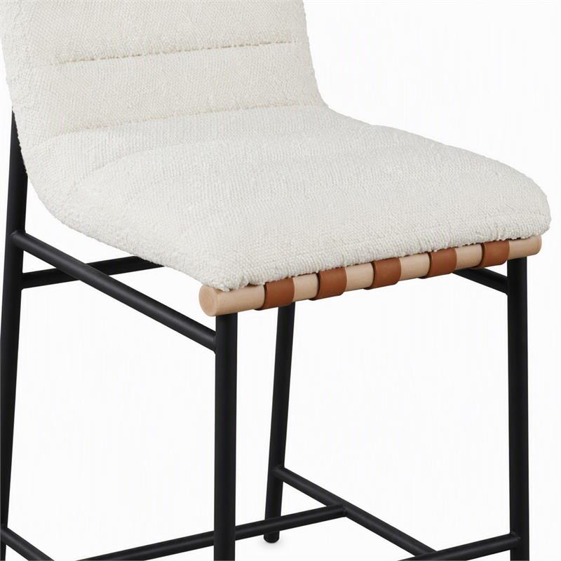Pemberly Row Set of 2 White Boucle Counter Height Chairs