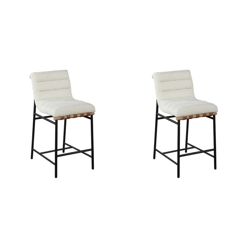 Pemberly Row Set of 2 White Boucle Counter Height Chairs