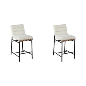 Pemberly Row Set of 2 White Boucle Counter Height Chairs