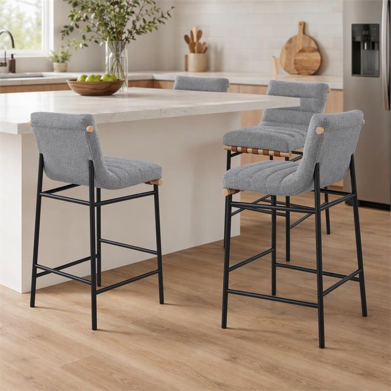 Pemberly Row Set of 4 Gray Boucle Fabric Counter Height Chairs