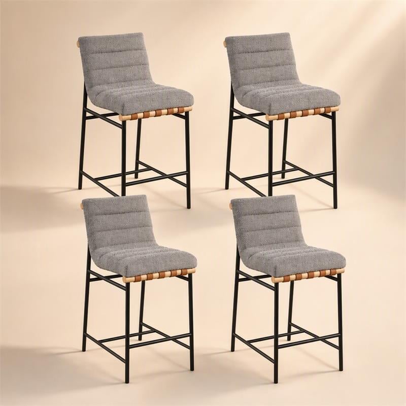 Pemberly Row Set of 4 Gray Boucle Fabric Counter Height Chairs
