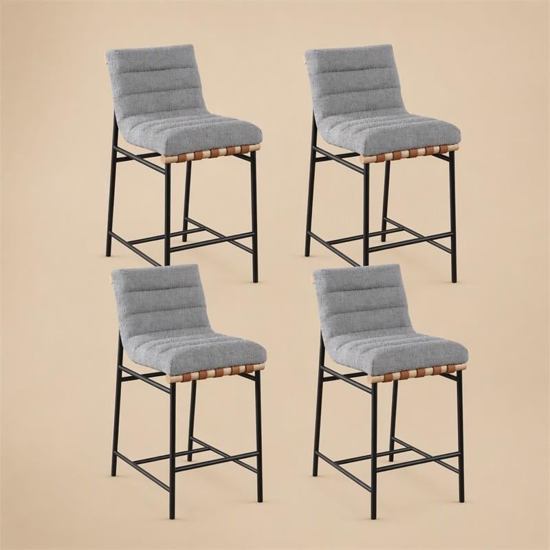 Pemberly Row Set of 4 Gray Boucle Fabric Counter Height Chairs