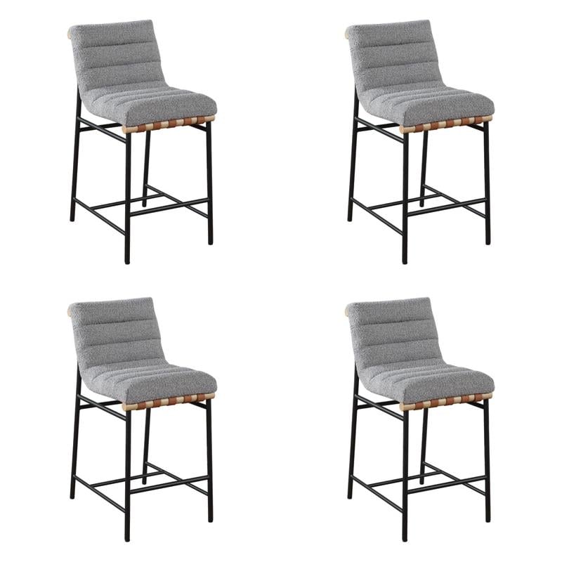 Pemberly Row Set of 4 Gray Boucle Fabric Counter Height Chairs