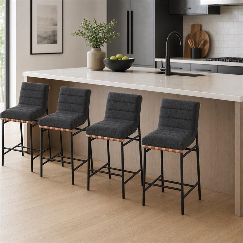 Pemberly Row Set of 4 Counter Height Chairs in Dark Gray Boucle Fabric