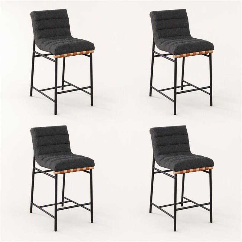Pemberly Row Set of 4 Counter Height Chairs in Dark Gray Boucle Fabric