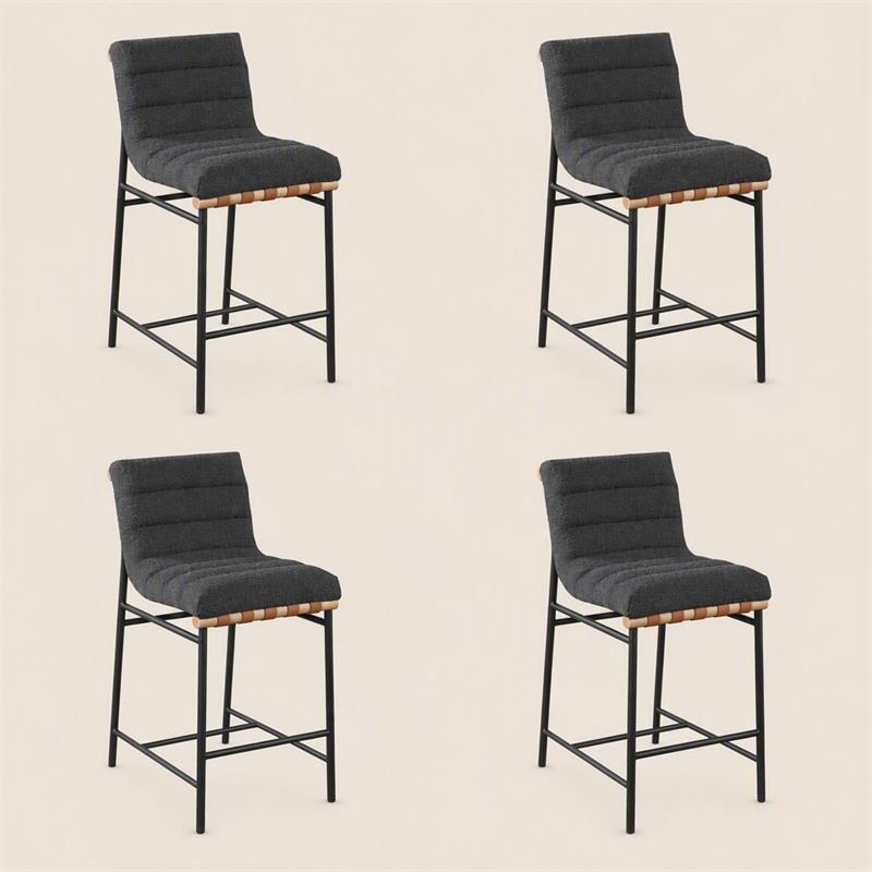 Pemberly Row Set of 4 Counter Height Chairs in Dark Gray Boucle Fabric