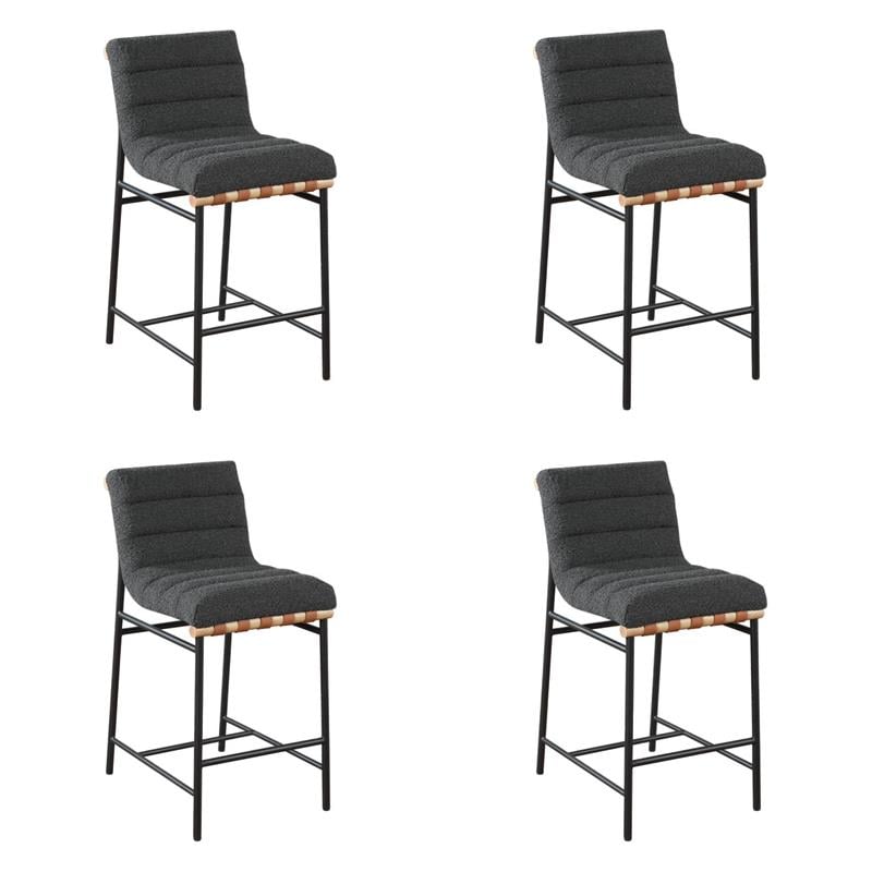 Pemberly Row Set of 4 Counter Height Chairs in Dark Gray Boucle Fabric