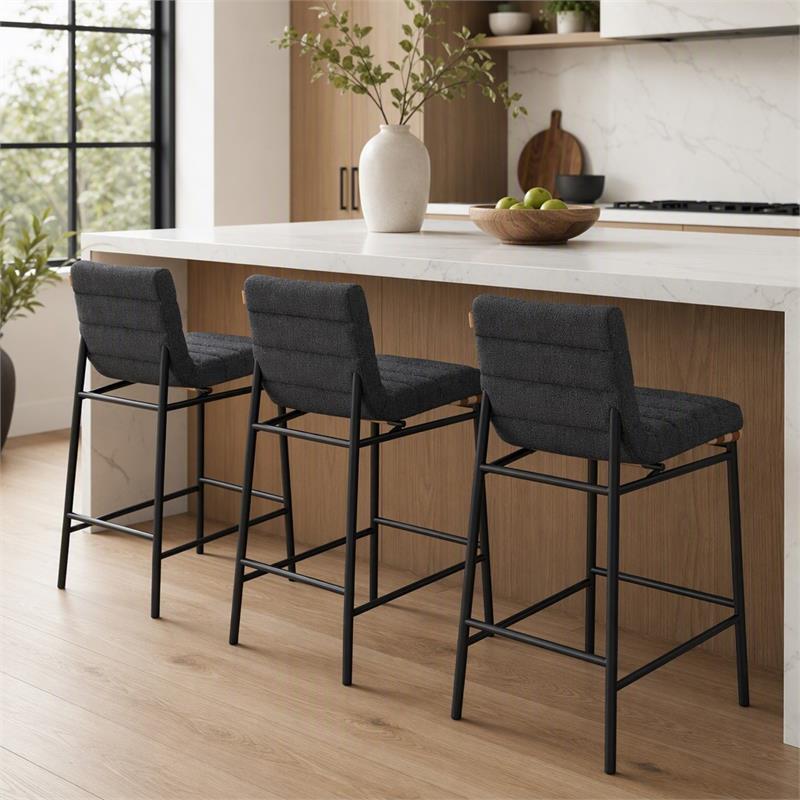 Pemberly Row Set of 3 Counter Height Chairs in Dark Gray Boucle Fabric