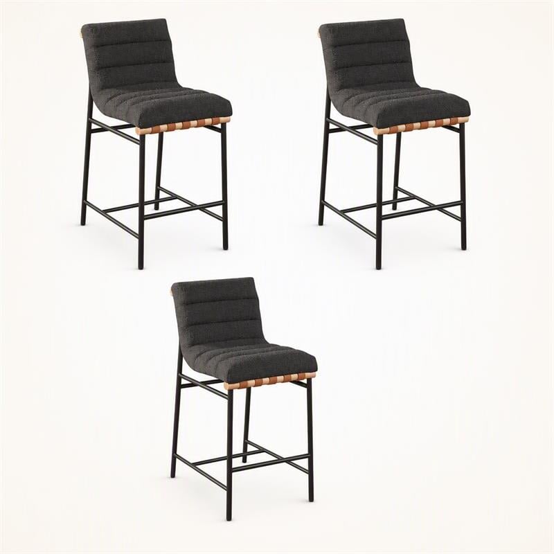 Pemberly Row Set of 3 Counter Height Chairs in Dark Gray Boucle Fabric
