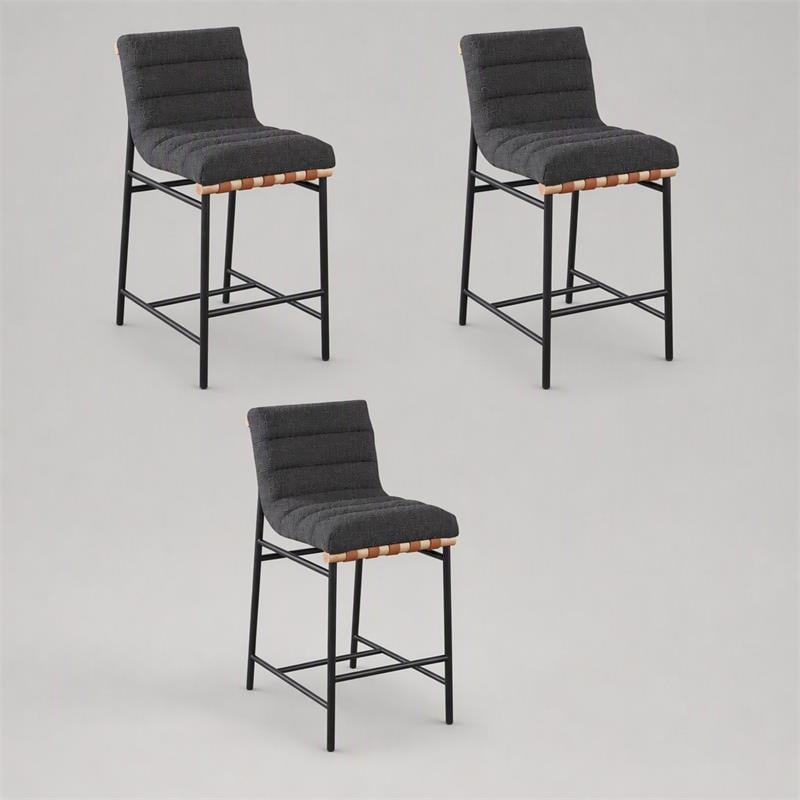 Pemberly Row Set of 3 Counter Height Chairs in Dark Gray Boucle Fabric