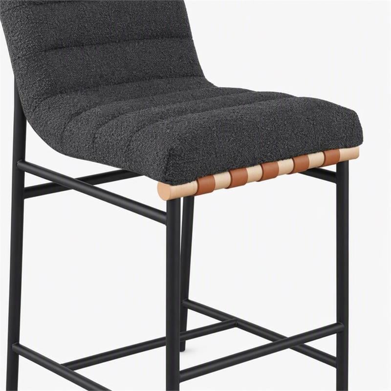 Pemberly Row Set of 3 Counter Height Chairs in Dark Gray Boucle Fabric