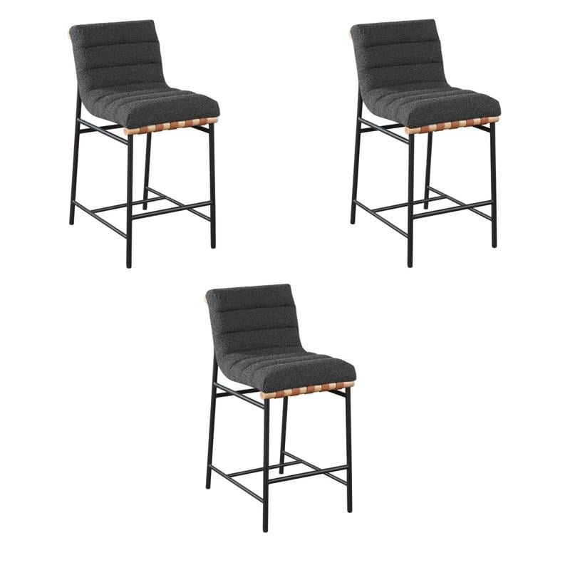 Pemberly Row Set of 3 Counter Height Chairs in Dark Gray Boucle Fabric