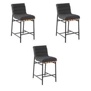 Pemberly Row Set of 3 Counter Height Chairs in Dark Gray Boucle Fabric