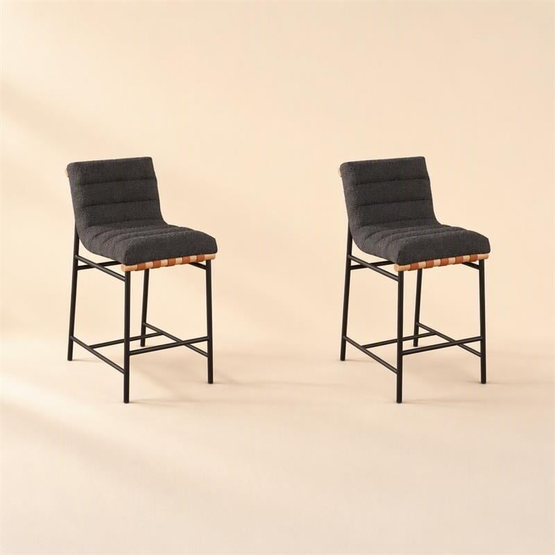 Pemberly Row Set of 2 Counter Height Chairs in Dark Gray Boucle Fabric