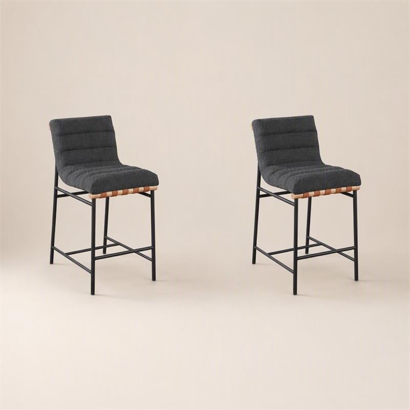 Pemberly Row Set of 2 Counter Height Chairs in Dark Gray Boucle Fabric