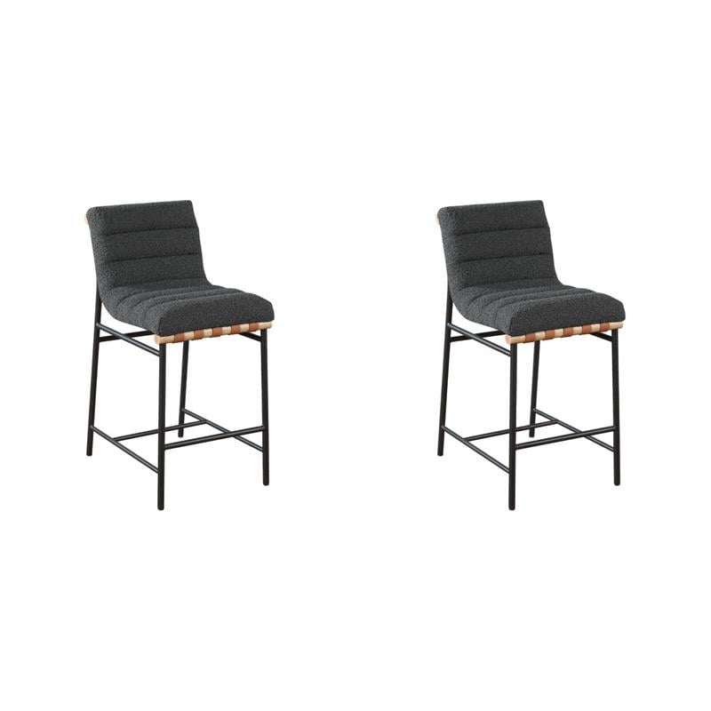 Pemberly Row Set of 2 Counter Height Chairs in Dark Gray Boucle Fabric