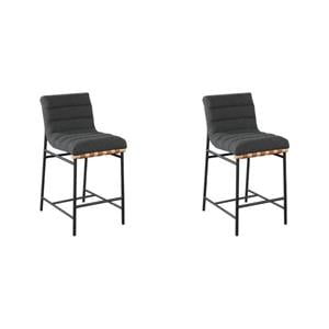 Pemberly Row Set of 2 Counter Height Chairs in Dark Gray Boucle Fabric
