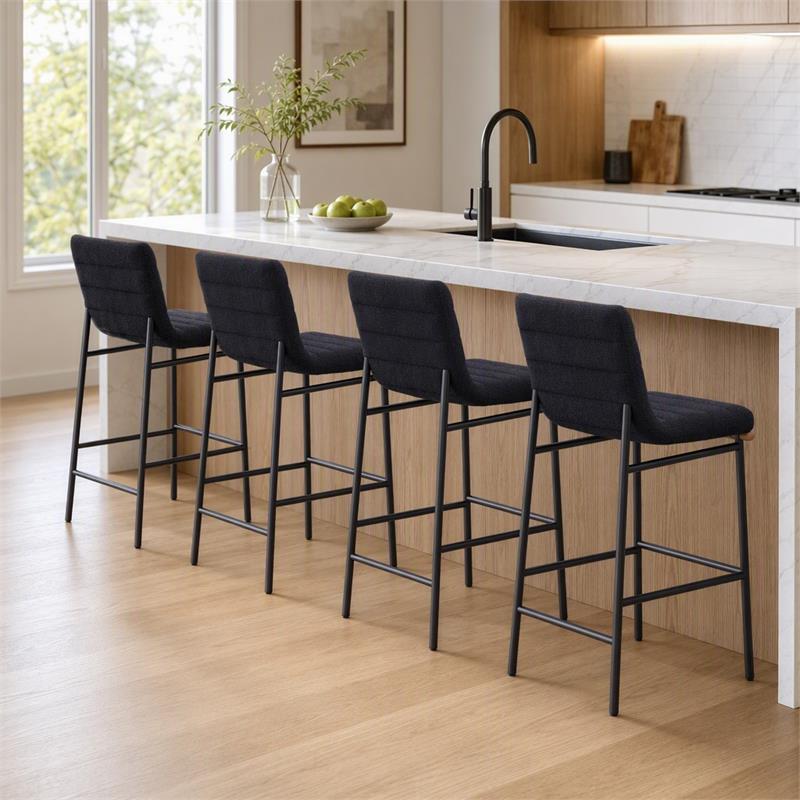 Pemberly Row Set of 4 Counter Height Chairs in Black Boucle Fabric