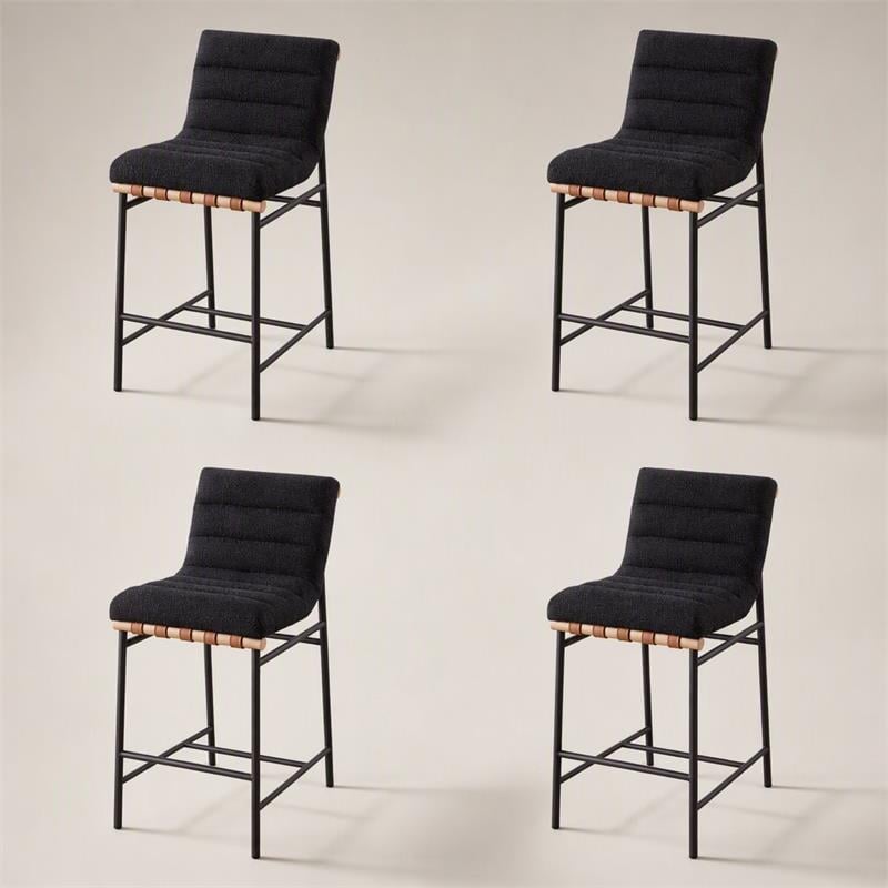 Pemberly Row Set of 4 Counter Height Chairs in Black Boucle Fabric