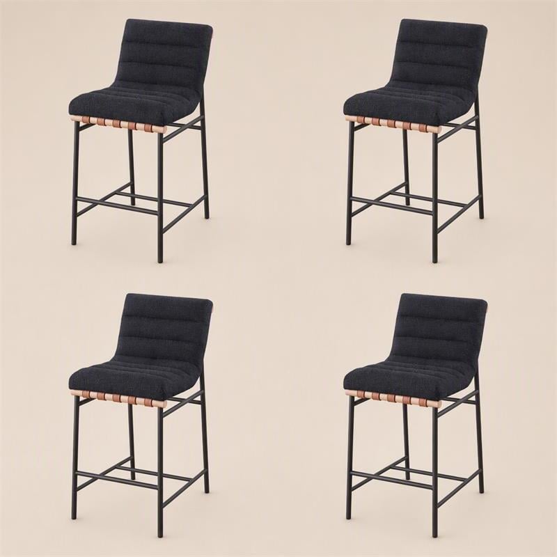 Pemberly Row Set of 4 Counter Height Chairs in Black Boucle Fabric