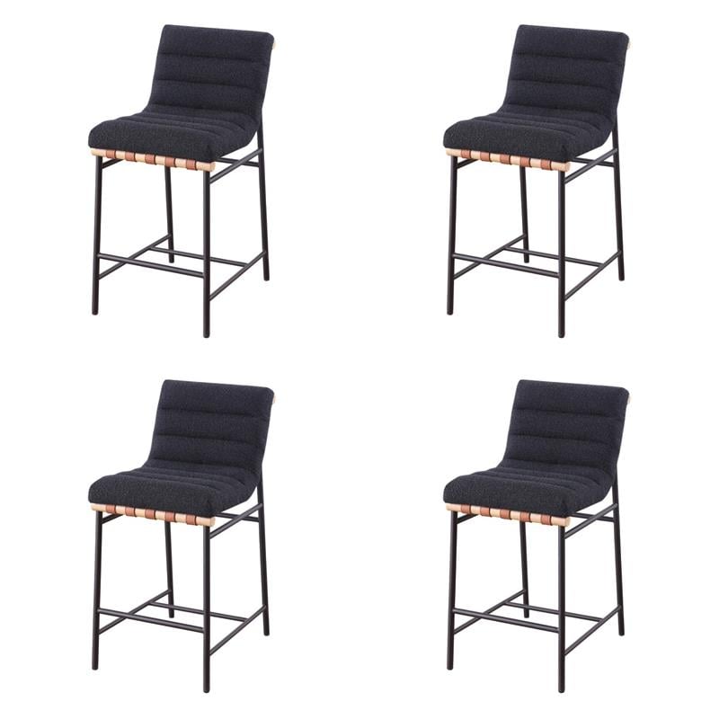 Pemberly Row Set of 4 Counter Height Chairs in Black Boucle Fabric