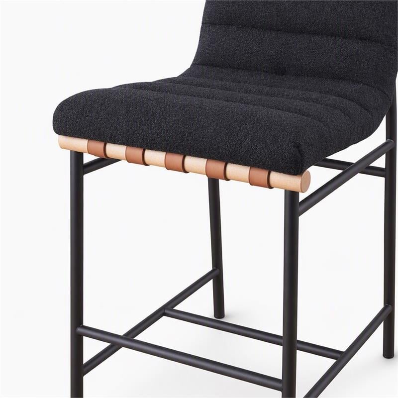 Pemberly Row Set of 3 Counter Height Chairs in Black Boucle Fabric