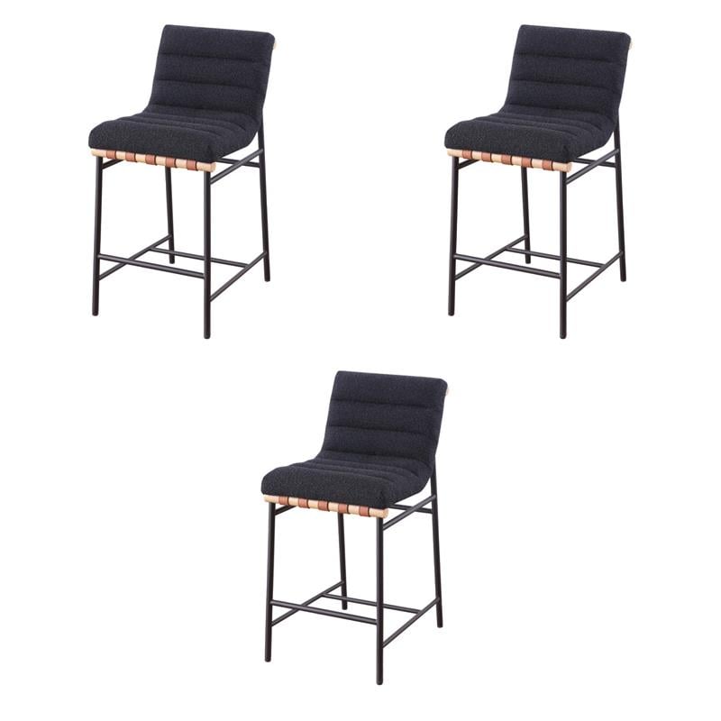 Pemberly Row Set of 3 Counter Height Chairs in Black Boucle Fabric