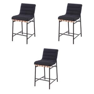 Pemberly Row Set of 3 Counter Height Chairs in Black Boucle Fabric