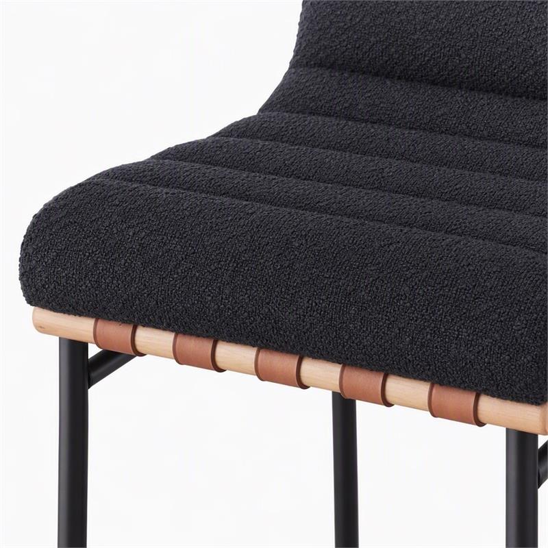 Pemberly Row Set of 2 Counter Height Chairs in Black Boucle Fabric