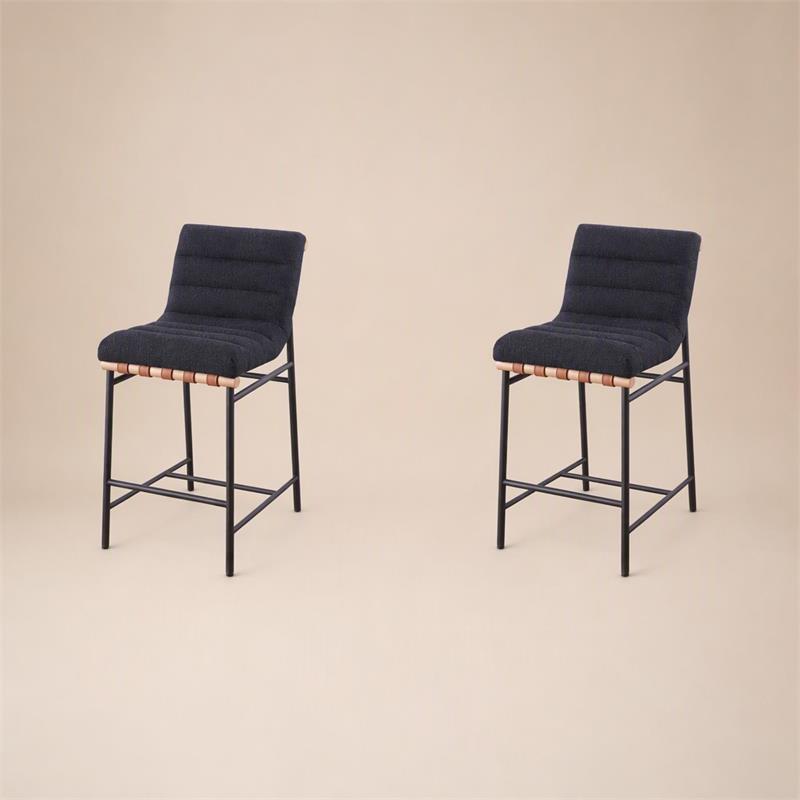 Pemberly Row Set of 2 Counter Height Chairs in Black Boucle Fabric