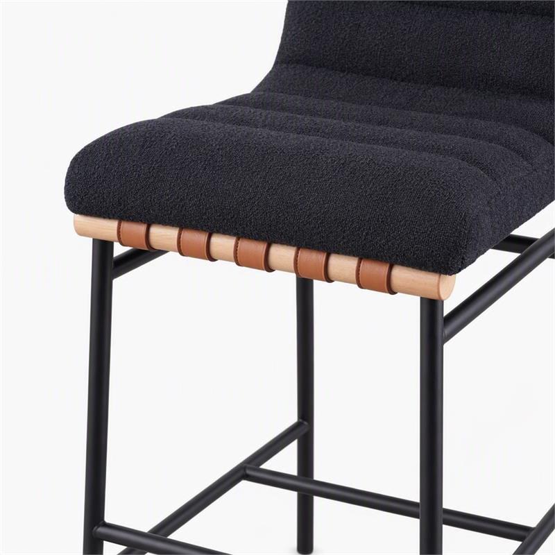 Pemberly Row Set of 2 Counter Height Chairs in Black Boucle Fabric