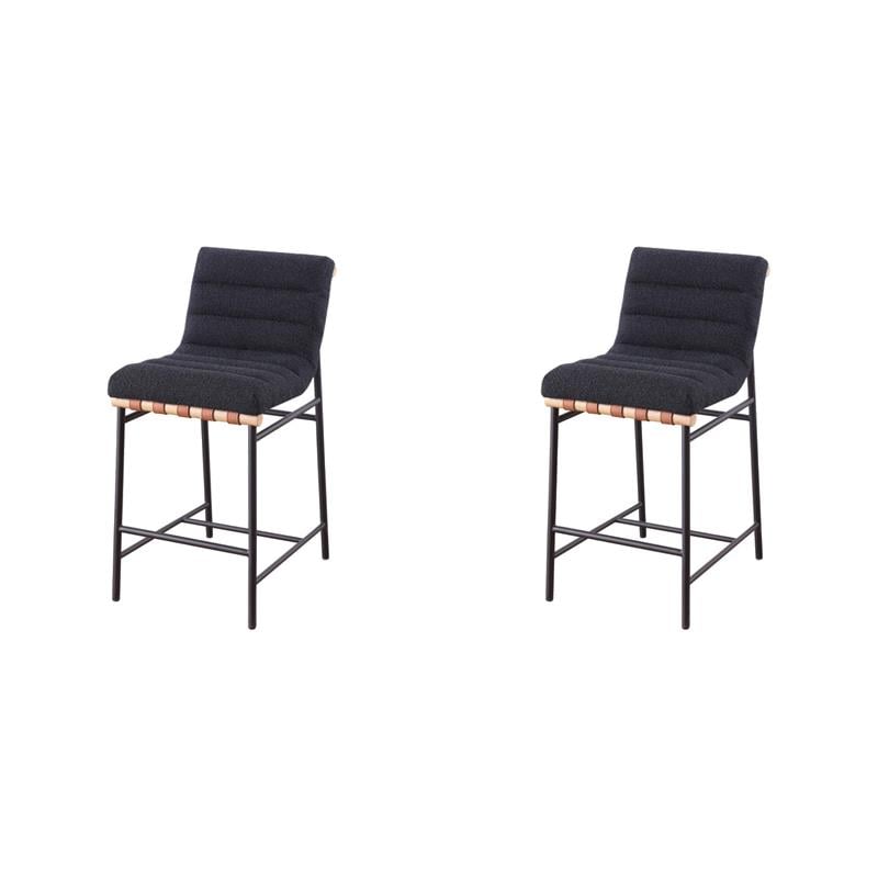Pemberly Row Set of 2 Counter Height Chairs in Black Boucle Fabric