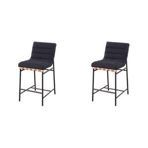 Pemberly Row Set of 2 Counter Height Chairs in Black Boucle Fabric