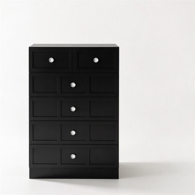 Pemberly Row 5-Drawer Dresser with Crystal Knobs Black Finish 23.6