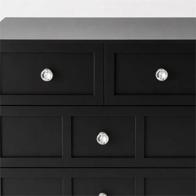 Pemberly Row 5-Drawer Dresser with Crystal Knobs Black Finish 23.6