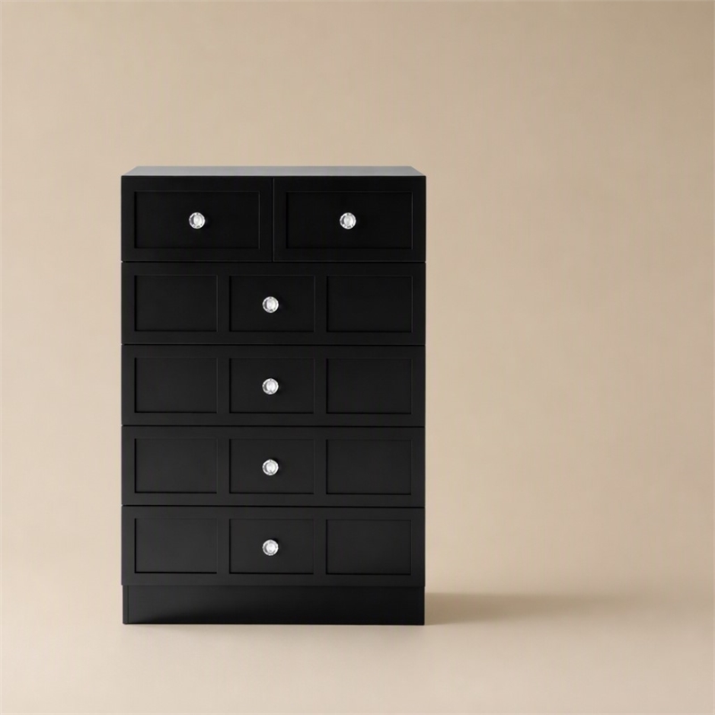 Pemberly Row 5-Drawer Dresser with Crystal Knobs Black Finish 23.6