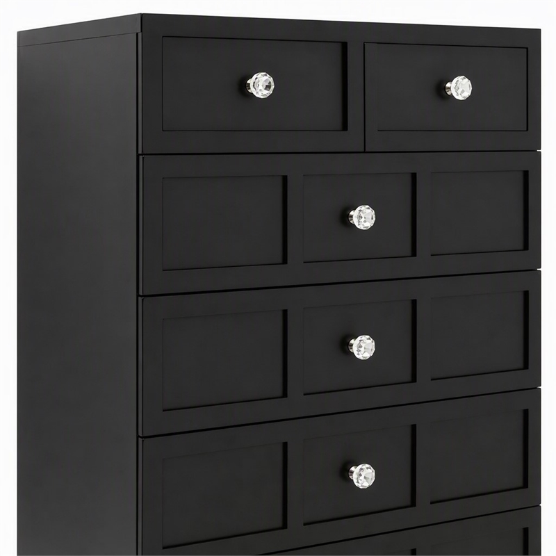 Pemberly Row 5-Drawer Dresser with Crystal Knobs Black Finish 23.6