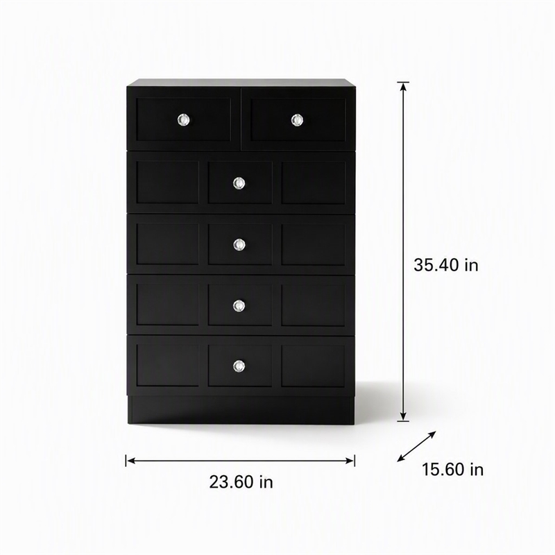 Pemberly Row 5-Drawer Dresser with Crystal Knobs Black Finish 23.6