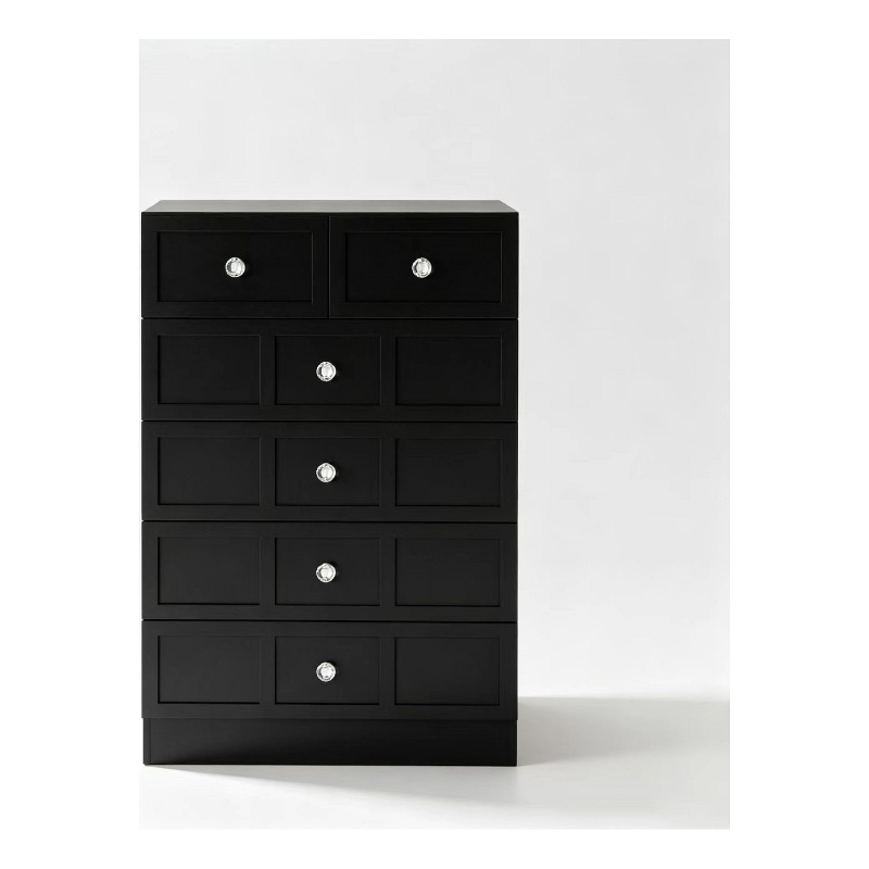 Pemberly Row 5-Drawer Dresser with Crystal Knobs Black Finish 23.6