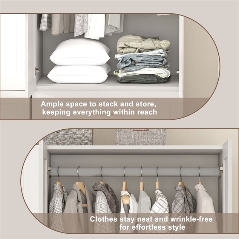 Pemberly Row Wardrobe Armoire with Hanging Rod and 2 Drawers White