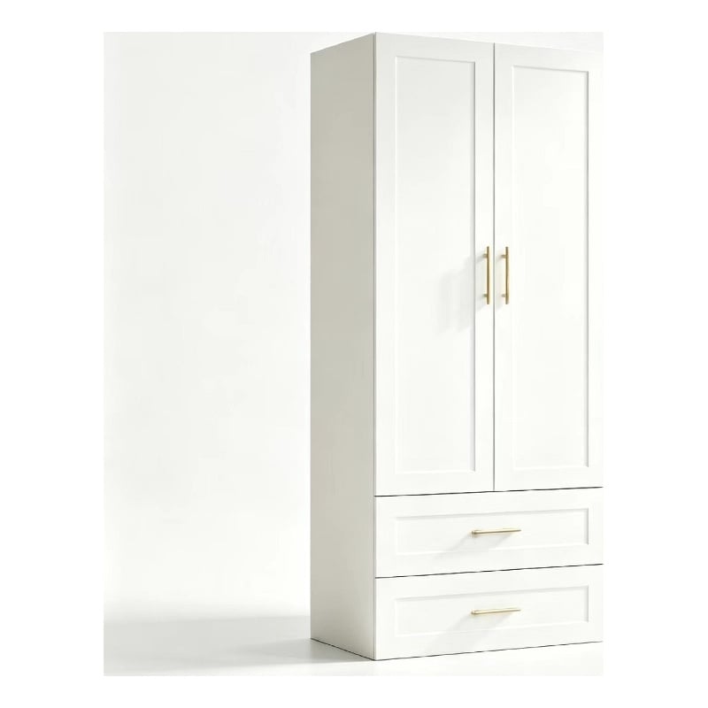 Pemberly Row Wardrobe Armoire with Hanging Rod and 2 Drawers White
